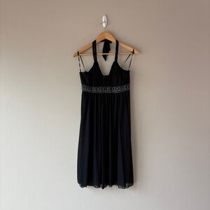 vintage y2k windsor black sheer halter neck dress with beaded detail
